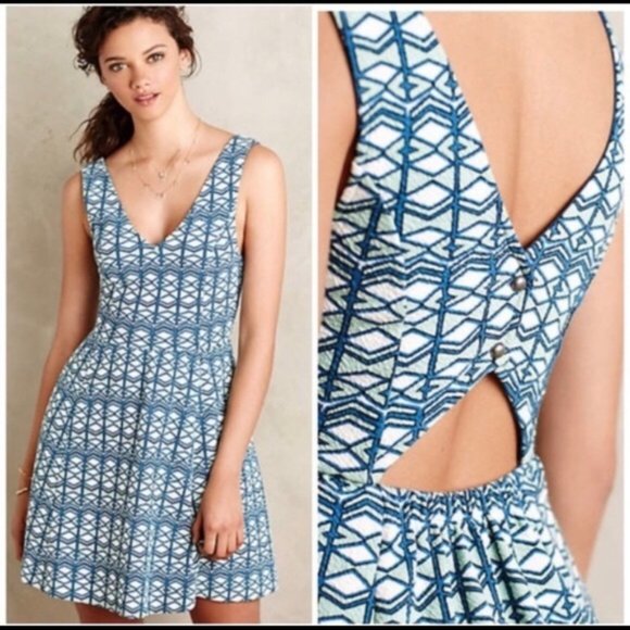 Maeve Blue/Green Geometric Cut-out dress - Picture 8 of 8